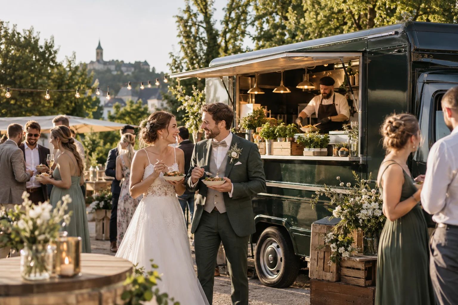 Foodtrucks für eure Hochzeit in Siegburg und im Rhein-Sieg-Kreis Foodtruck für eine Hochzeit in Siegburg: offene Ausgabetheke mit angerichteten Streetfood-Portionen